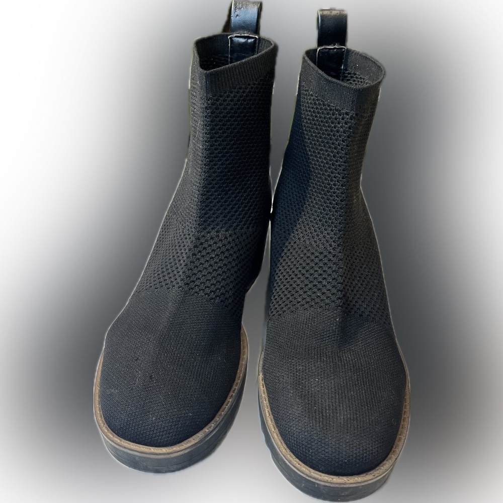 Bandolino Reissa Black Knit Sock Wedge Ankle Boots size 8